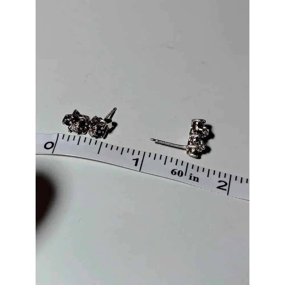 925 Sterling Sapphire Diamond ClusterDrop Stud Earring 2.15g